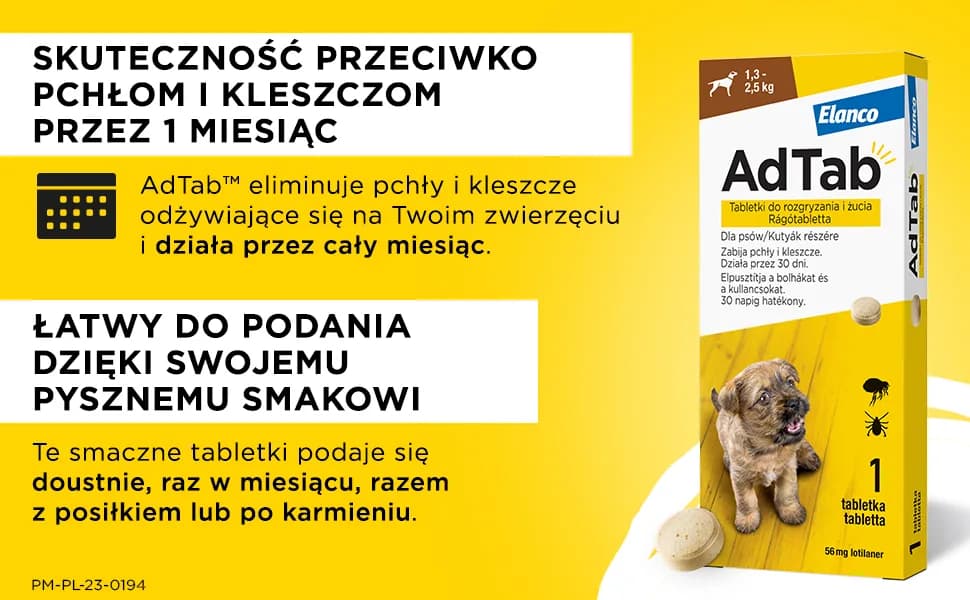 Elanco AdTab tabletki do rozgryzania i żucia dla psów 450 mg dla psów – dla psów 22-45 kg