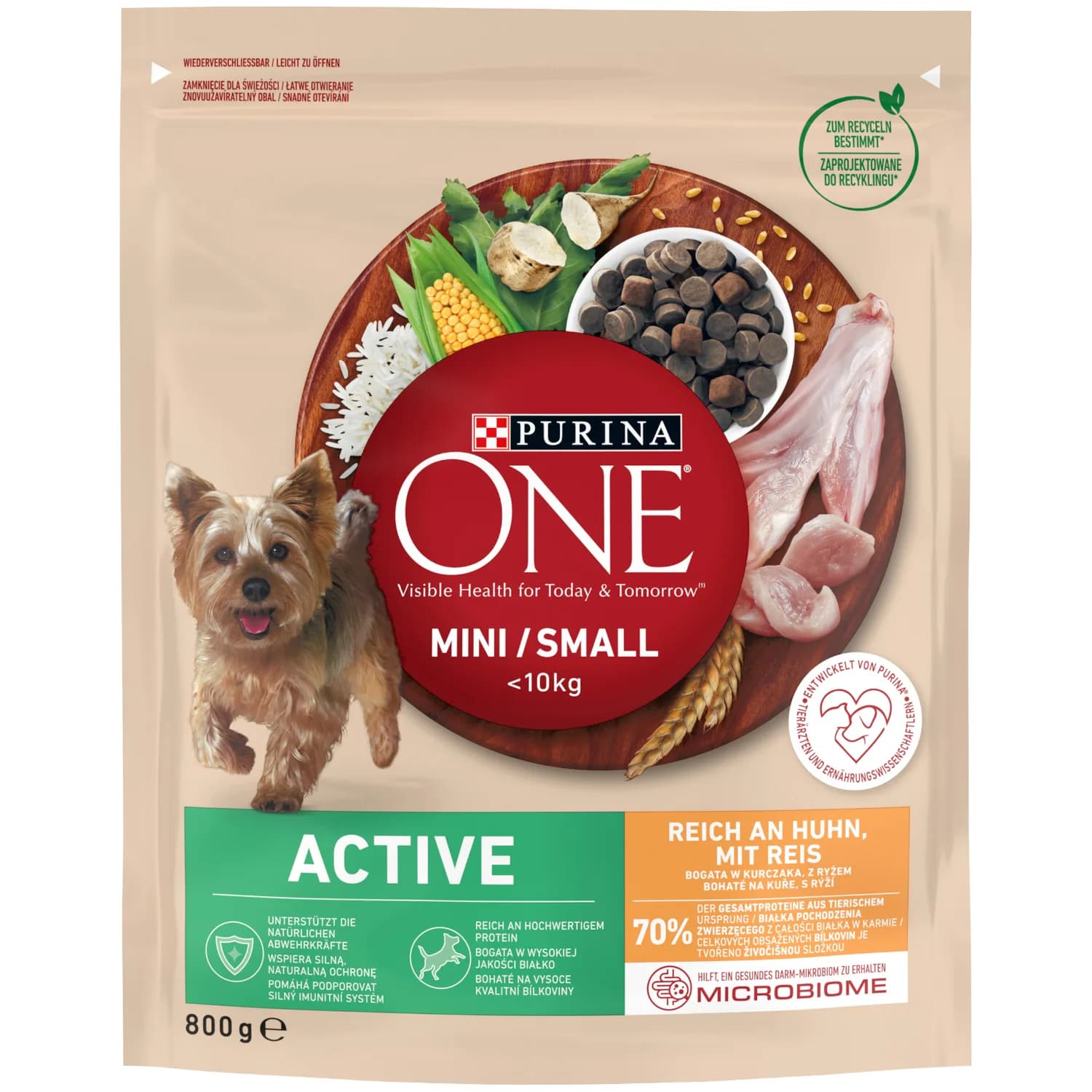 Purina ONE Mini Active Karma dla psów bogata w kurczaka z ryżem 800 g