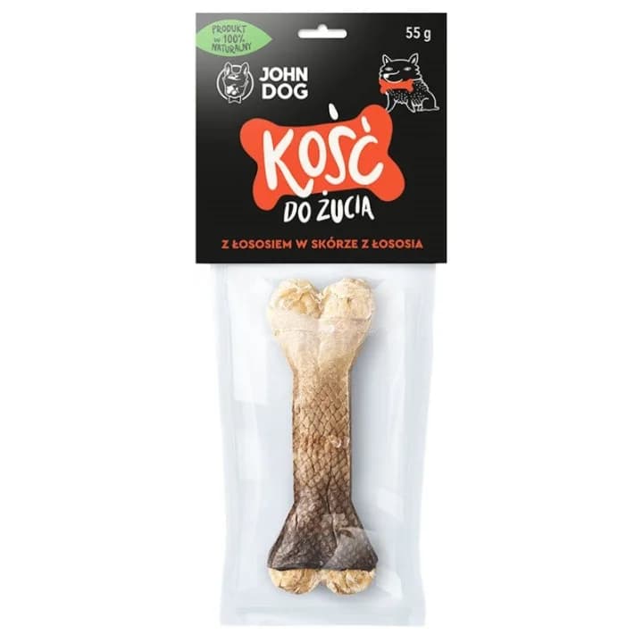 John Dog Smakołyki Kość do żucia dla psów z łososiem w skórze łososia 12 cm 1 szt.