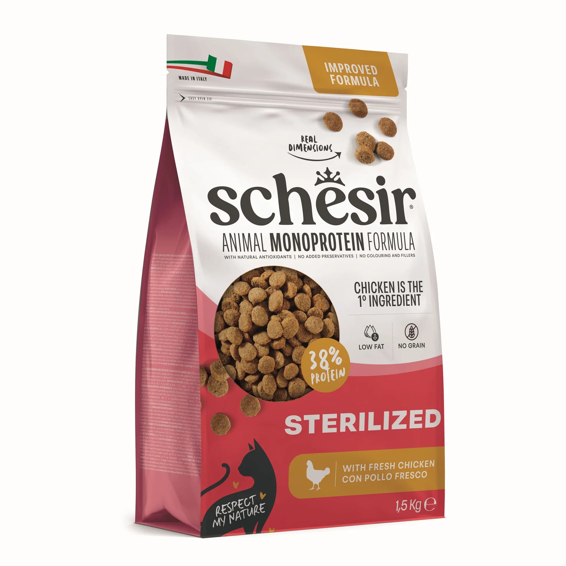 Schesir Animal Monoprotein Formula Sterilized karma sucha dla kota po sterylizacji kurczak worek – 15 kg