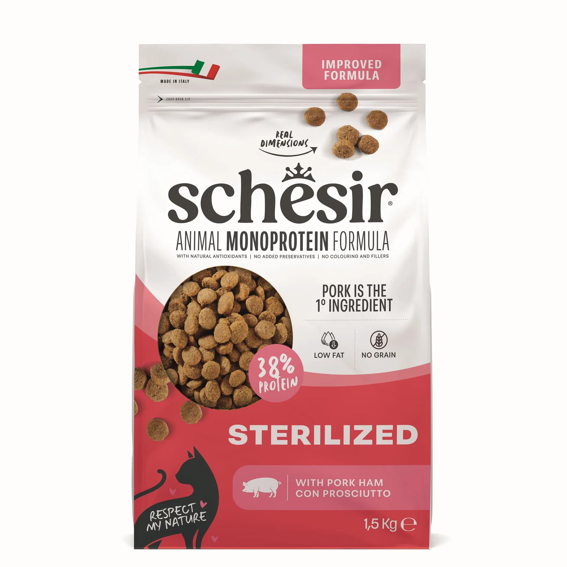 Schesir Animal Monoprotein Formula Sterilized karma sucha dla kota po sterylizacji szynka worek – 15 kg