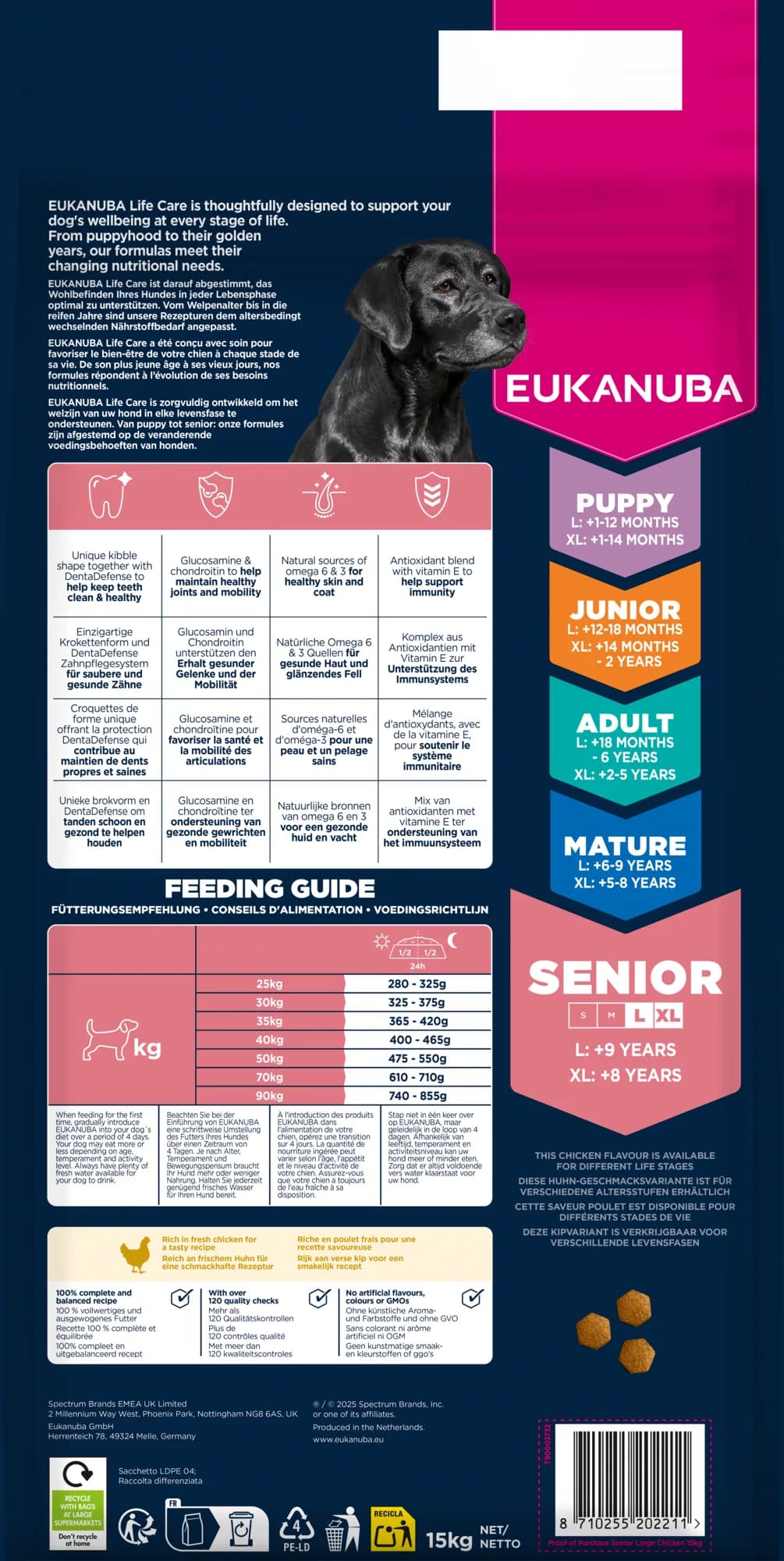 Eukanuba Life Care Senior Large Breed karma sucha ze świeżym kurczakiem dla starszych psów dużych i olbrzymich ras – 15 kg