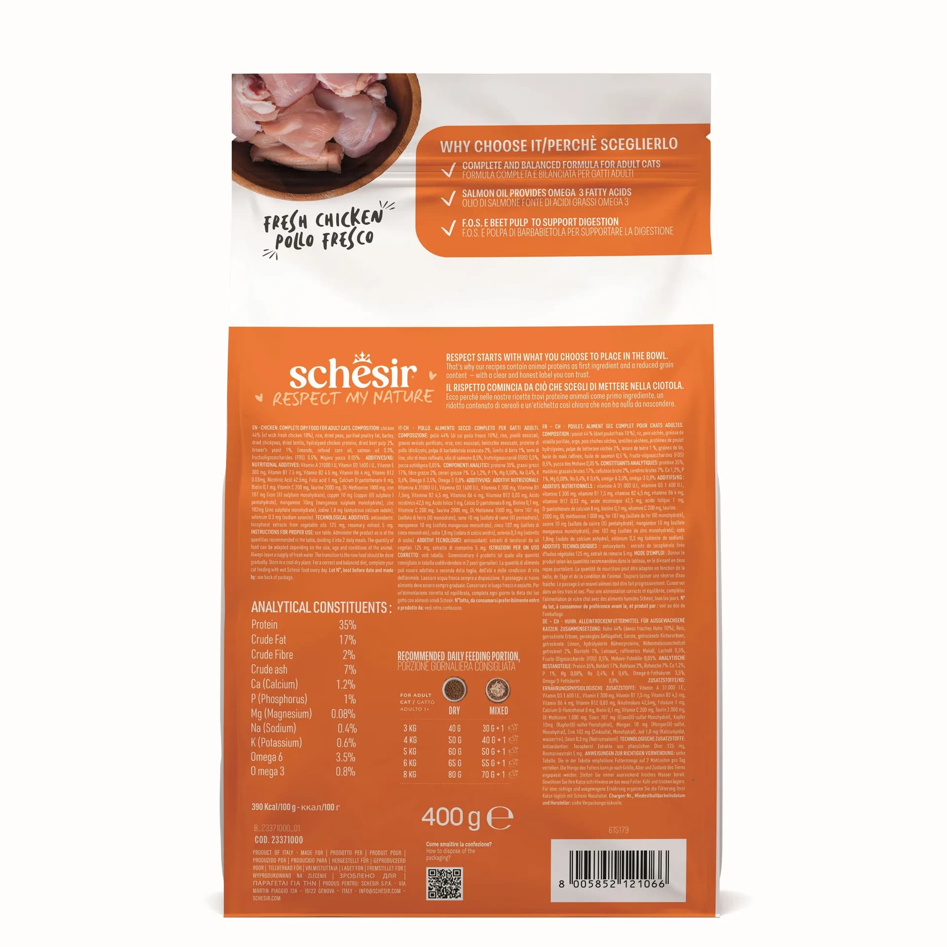 Schesir Animal Monoprotein Formula karma sucha dla dorosłego kota kurczak – 400 g