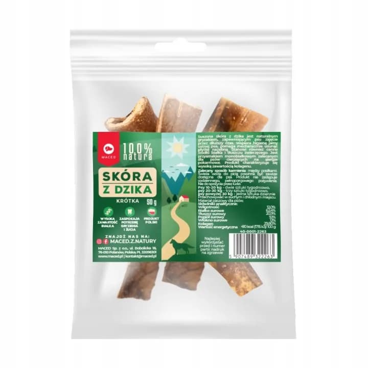 Maced Gryzak dla psa Skóra Dzika Przysmak 100% Naturalny BARF krótka