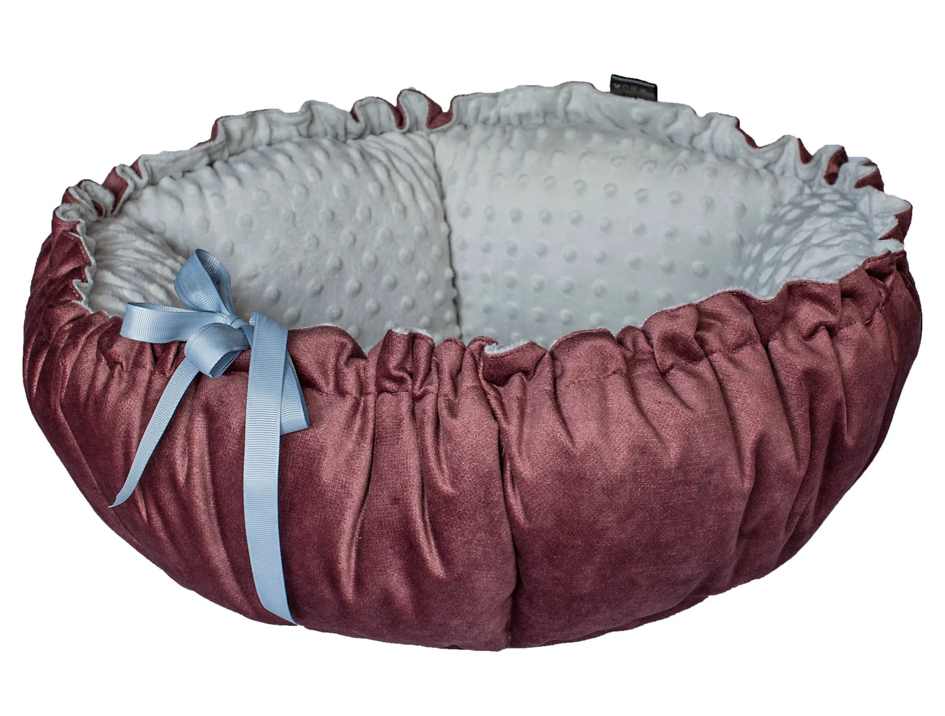 Lauren Design Legowisko dla kota i psa Daisy Velvet – szary velvet + róż minky / ⌀ 80