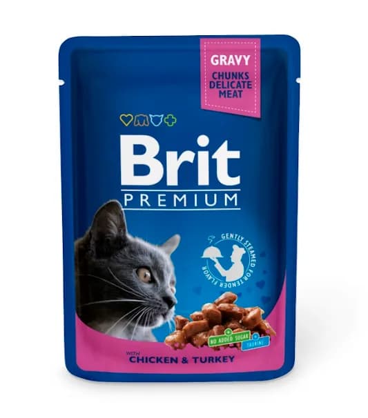 Brit Premium Pouch Gravy Chunks Delicate Meat Chicken & Turkey mokra karma dla kotów z kurczakiem i indykiem 100 g