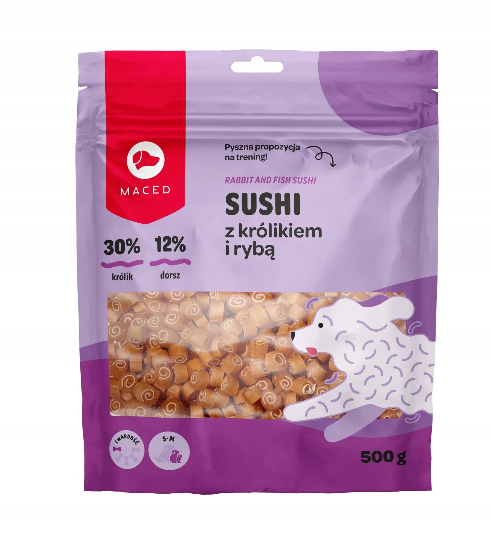 Maced Treserki przysmaki dla dorosłych psów Sushi Królik i Ryba Psie smakołyki 500 g