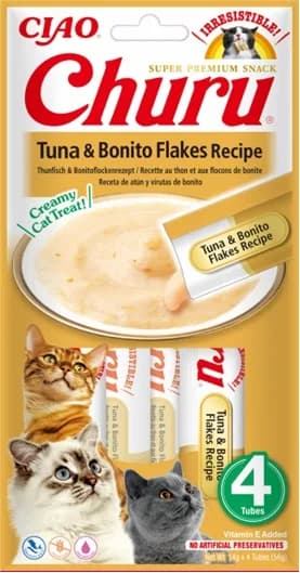 INABA Cat Churu Tuna & Bonito Flakes przysmak dla kotów 4 × 14 g 56 g