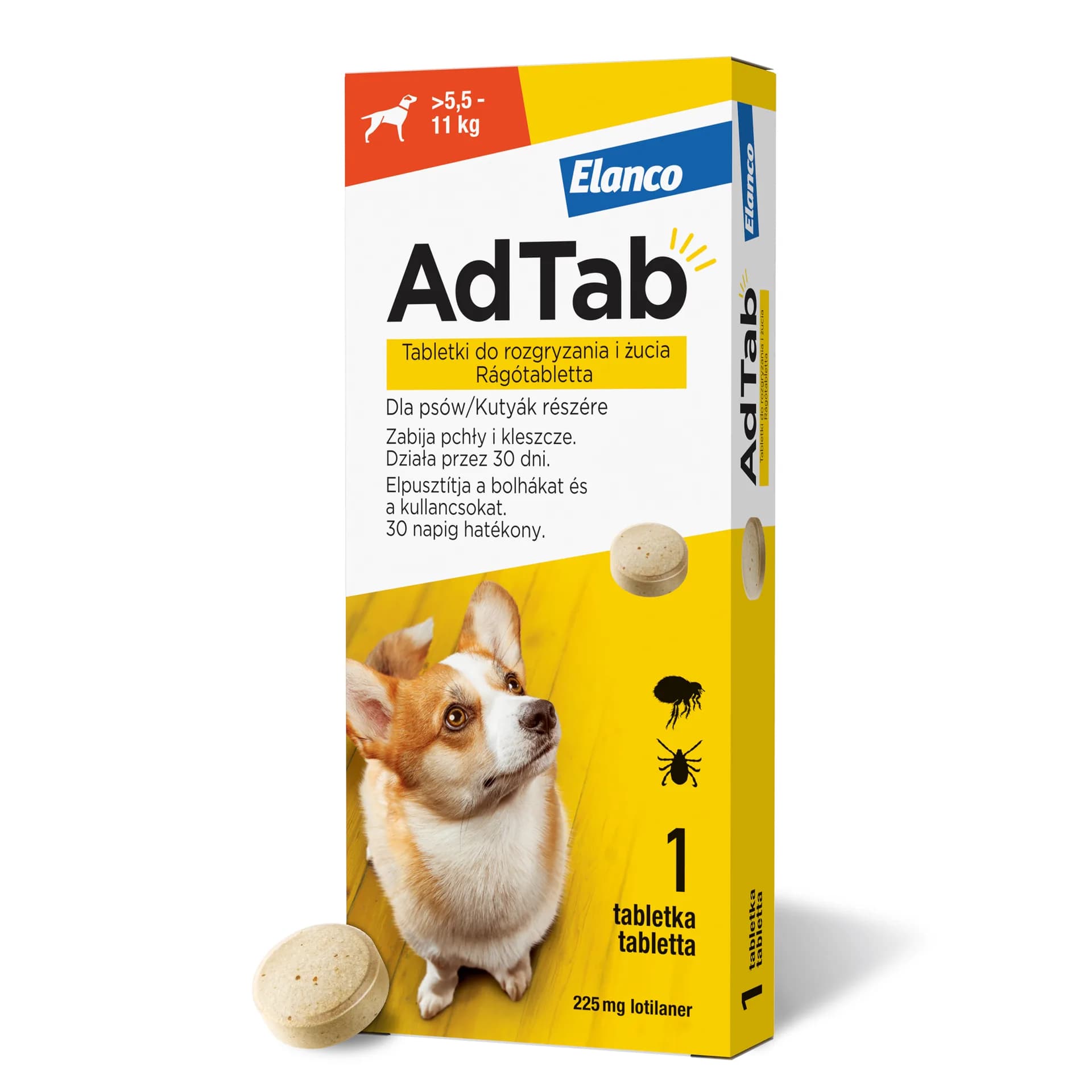 Elanco AdTab tabletki do rozgryzania i żucia dla psów 450 mg dla psów – dla psów 5,5–11 kg