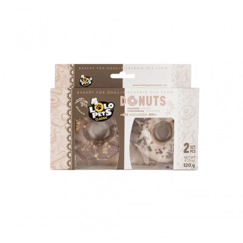 Lolo Pets Donuts przysmak dla psów o smaku waniliowym i czekoladowo-orzechowym 2 szt. 120 g
