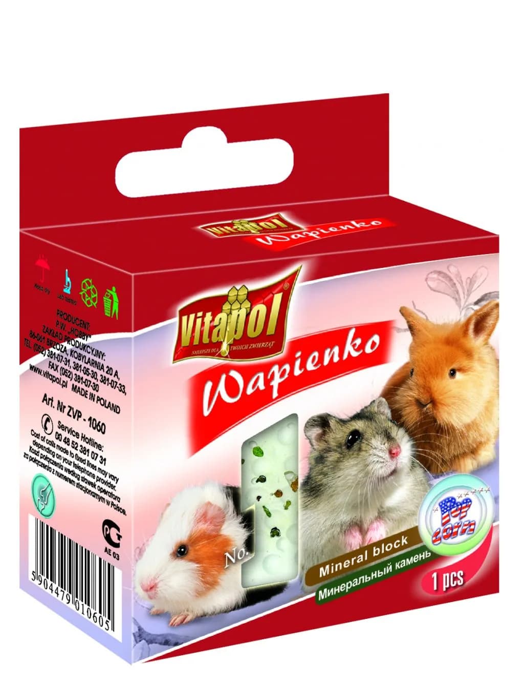 Vitapol Kostka wapienna Popcorn dla gryzoni i królika