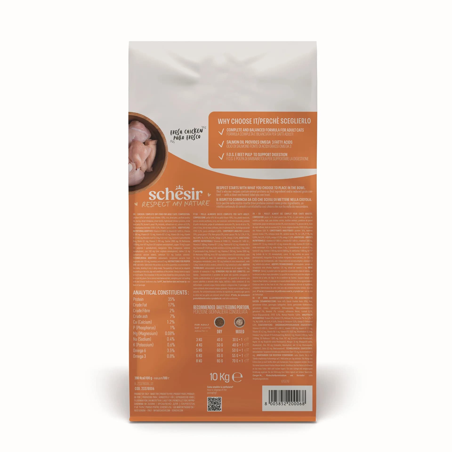 Schesir Animal Monoprotein Formula karma sucha dla dorosłego kota kurczak – 10 kg