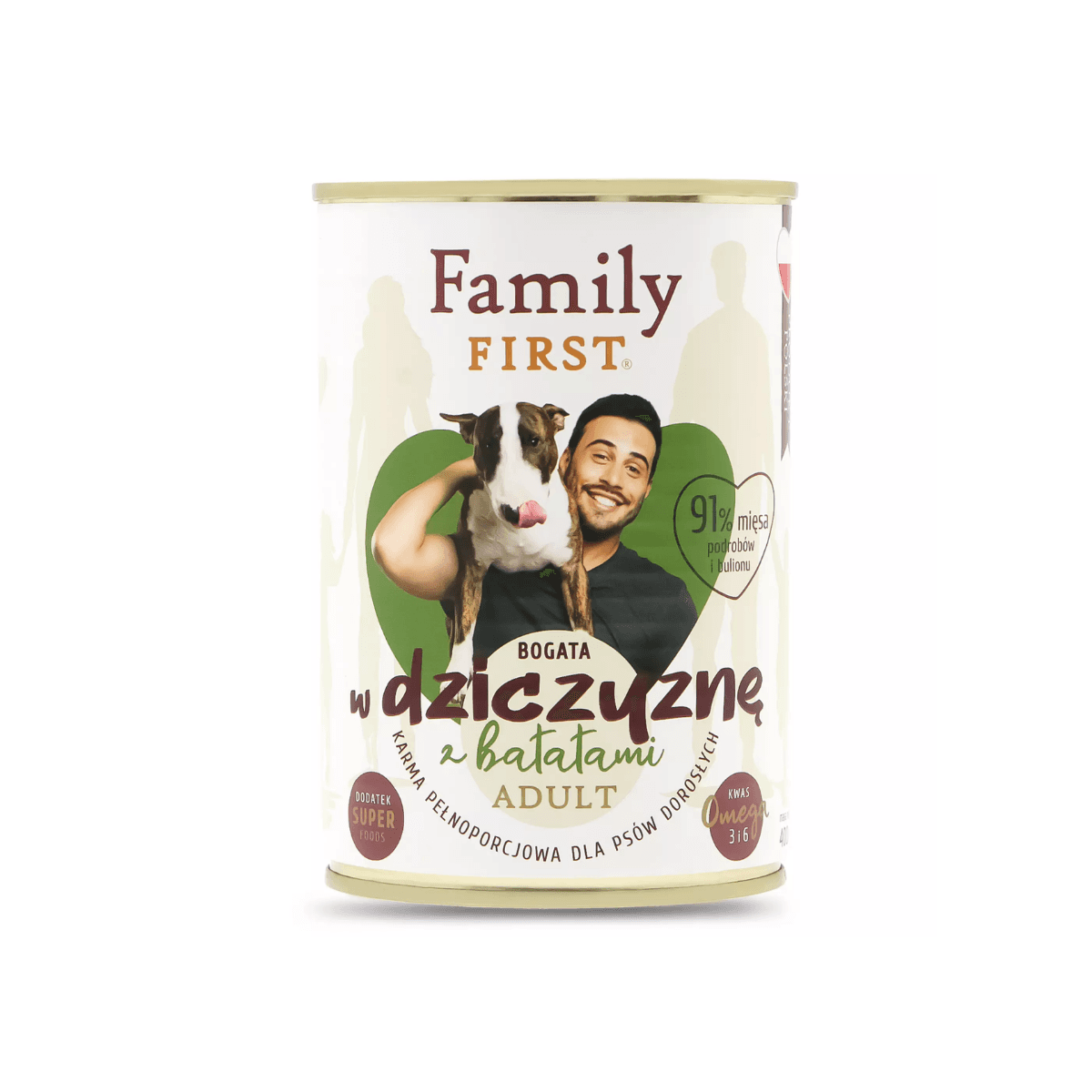 Family First mokra karma bogata w dziczyznę z batatami dla psów dorosłych 400 g