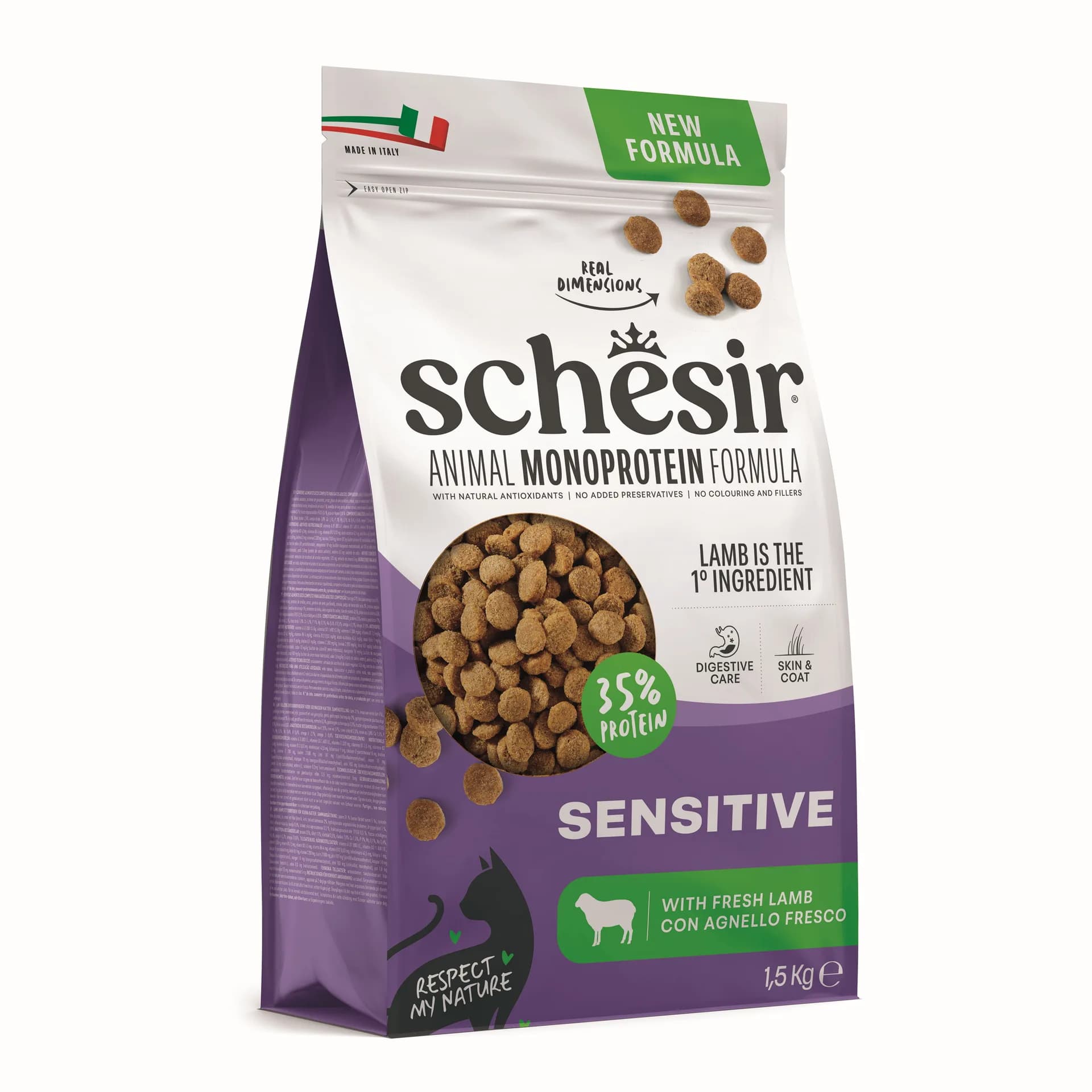 Schesir Animal Monoprotein Formula Sensitive karma sucha dla dorosłych kotów jagnięcina worek – 15 kg