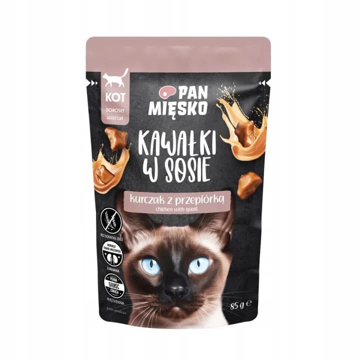 Mokra karma dla kota Pan Mięsko kawałki w sosie Kurczak z przepiórką 85 g