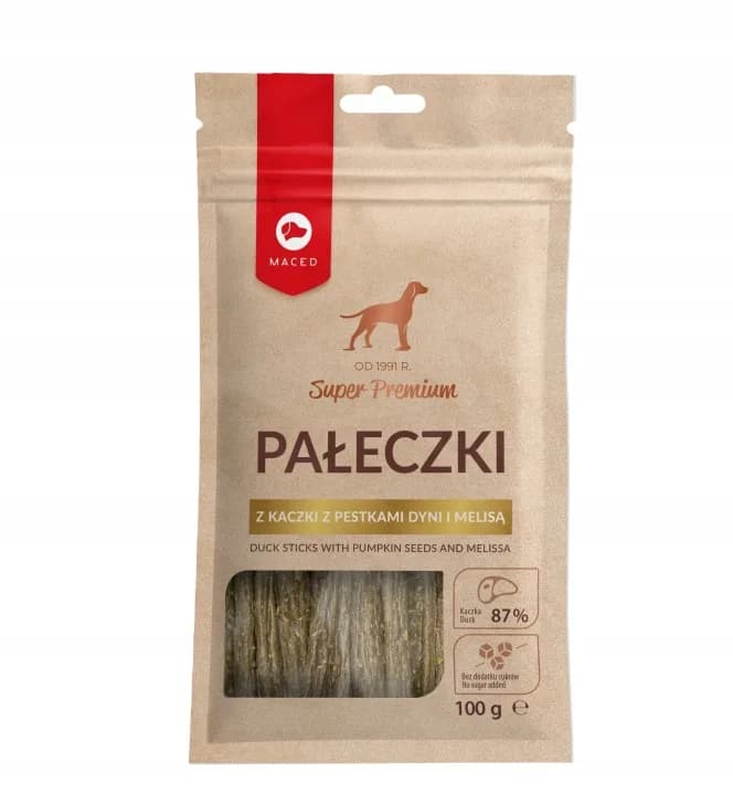 Maced Przysmak dla psa Pałeczki z Kaczki z Pestkami Dynii i Melisą 100 g