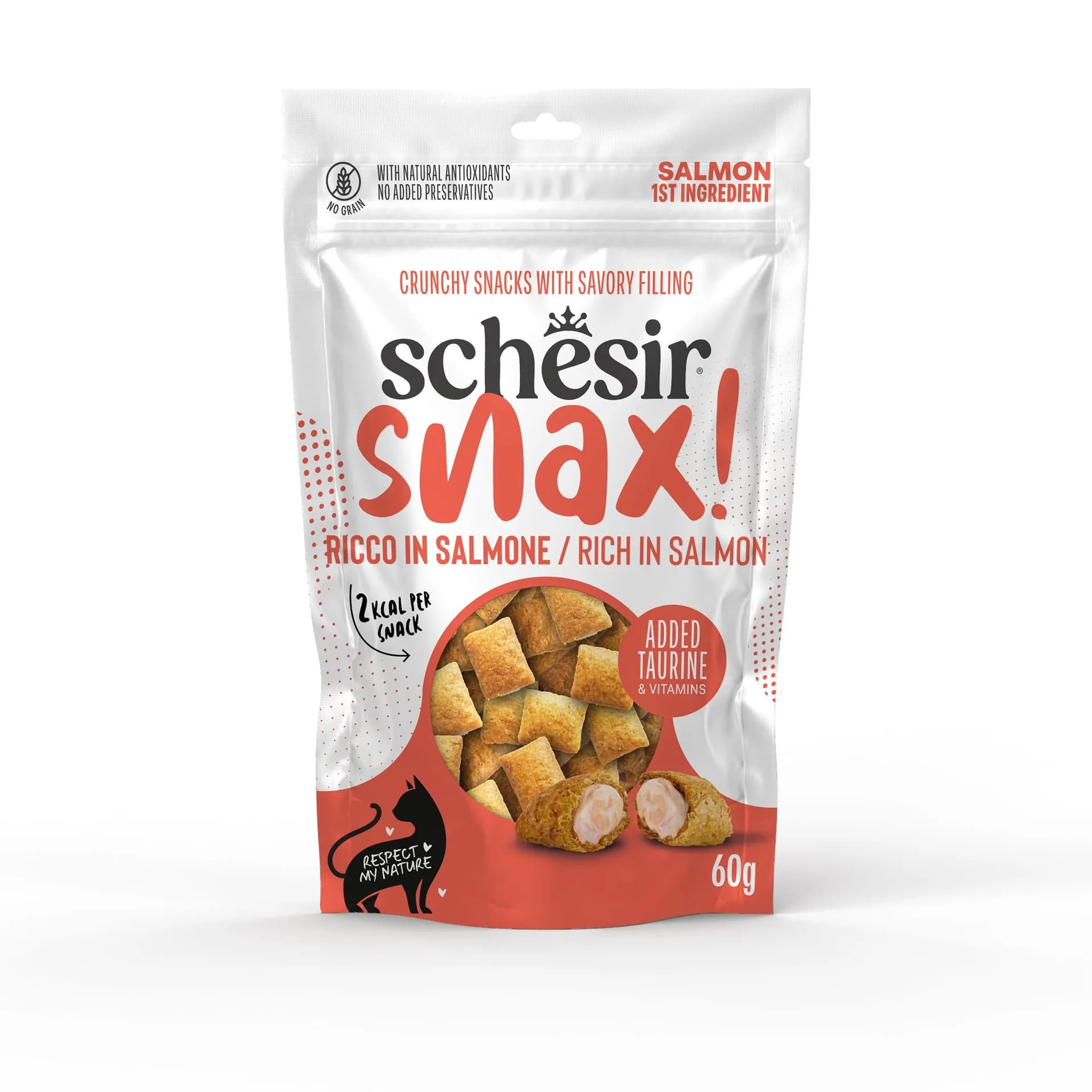 Schesir Snax przysmak z nadzieniem dla dorosłych kotów łosoś 60 g