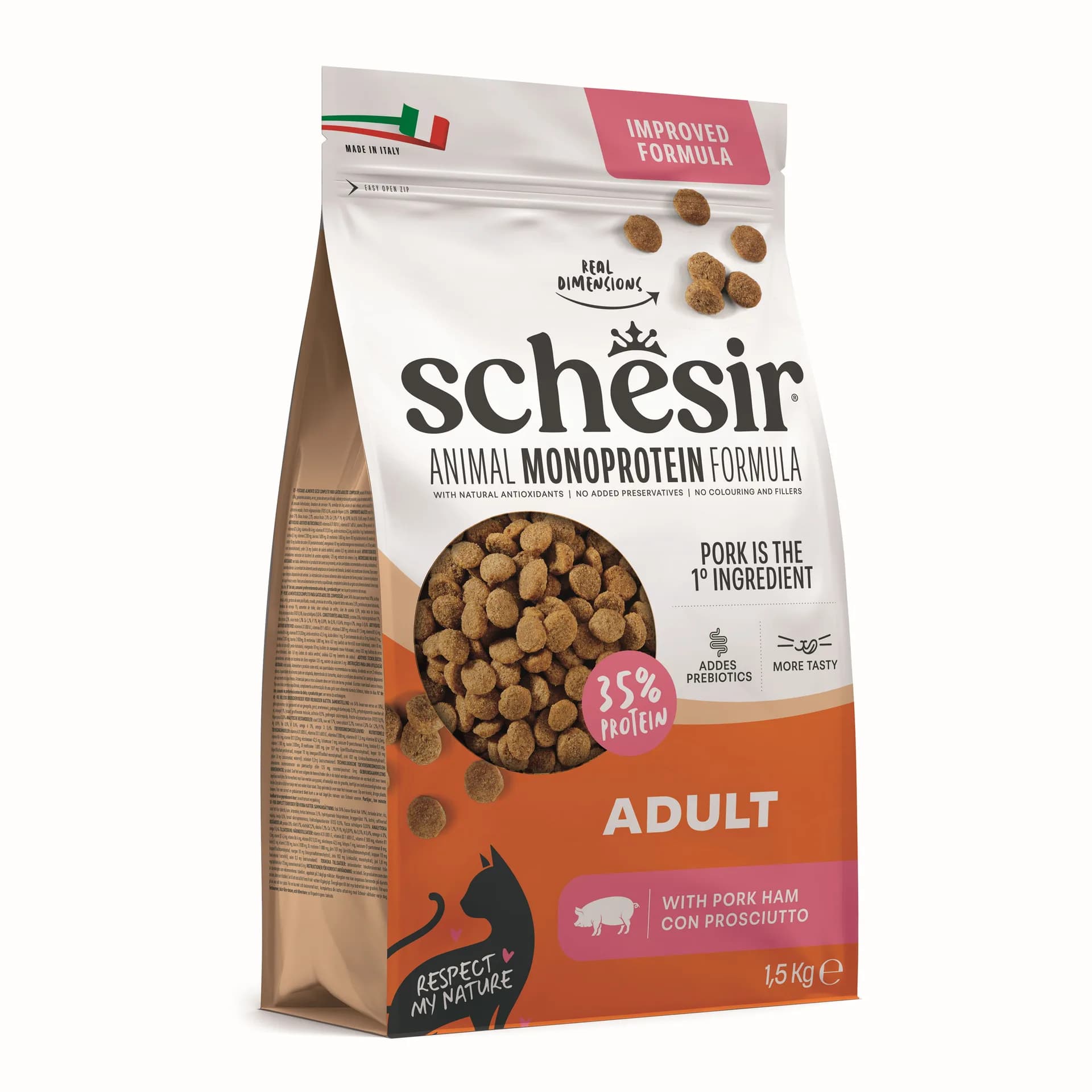 Schesir Animal Monoprotein Formula karma sucha dla dorosłego kota szynka worek – 15 kg