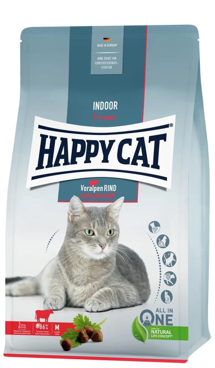 Happy Cat Indoor Bavarian Beef, sucha karma dla kotów niewychodzących wołowina bawarska – 1,3 kg