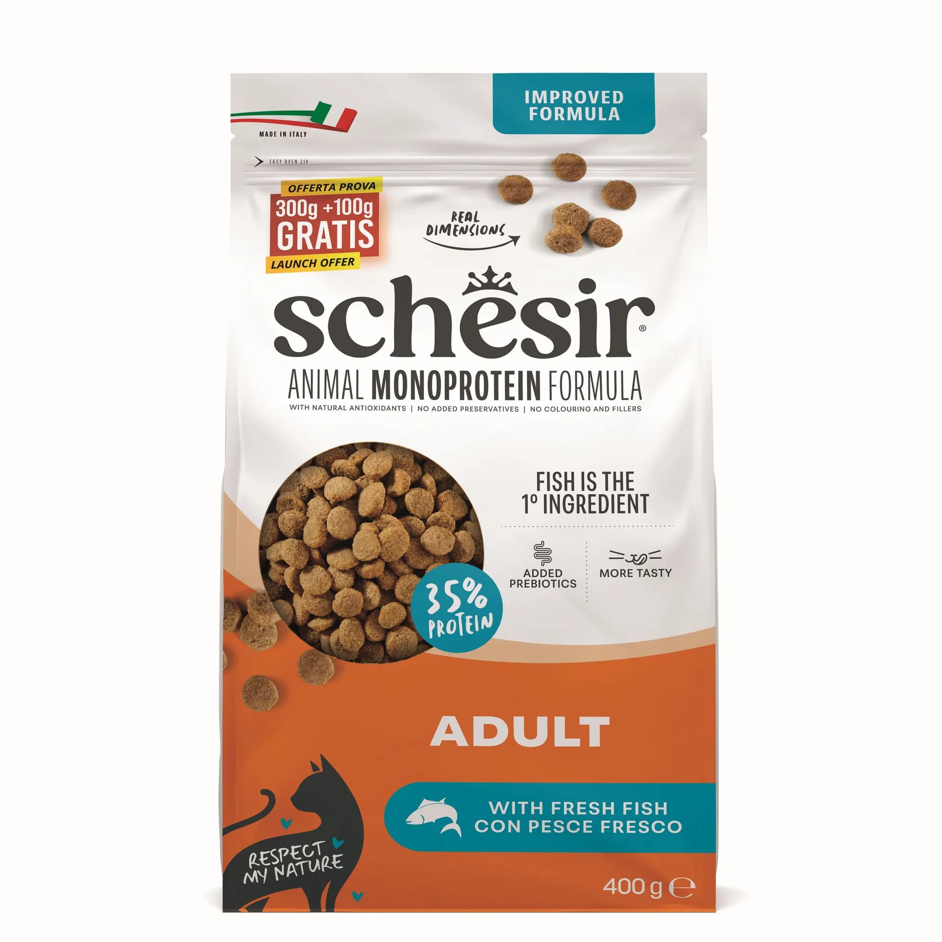 Schesir Animal Monoprotein Formula karma sucha dla dorosłego kota ryby – 400 g