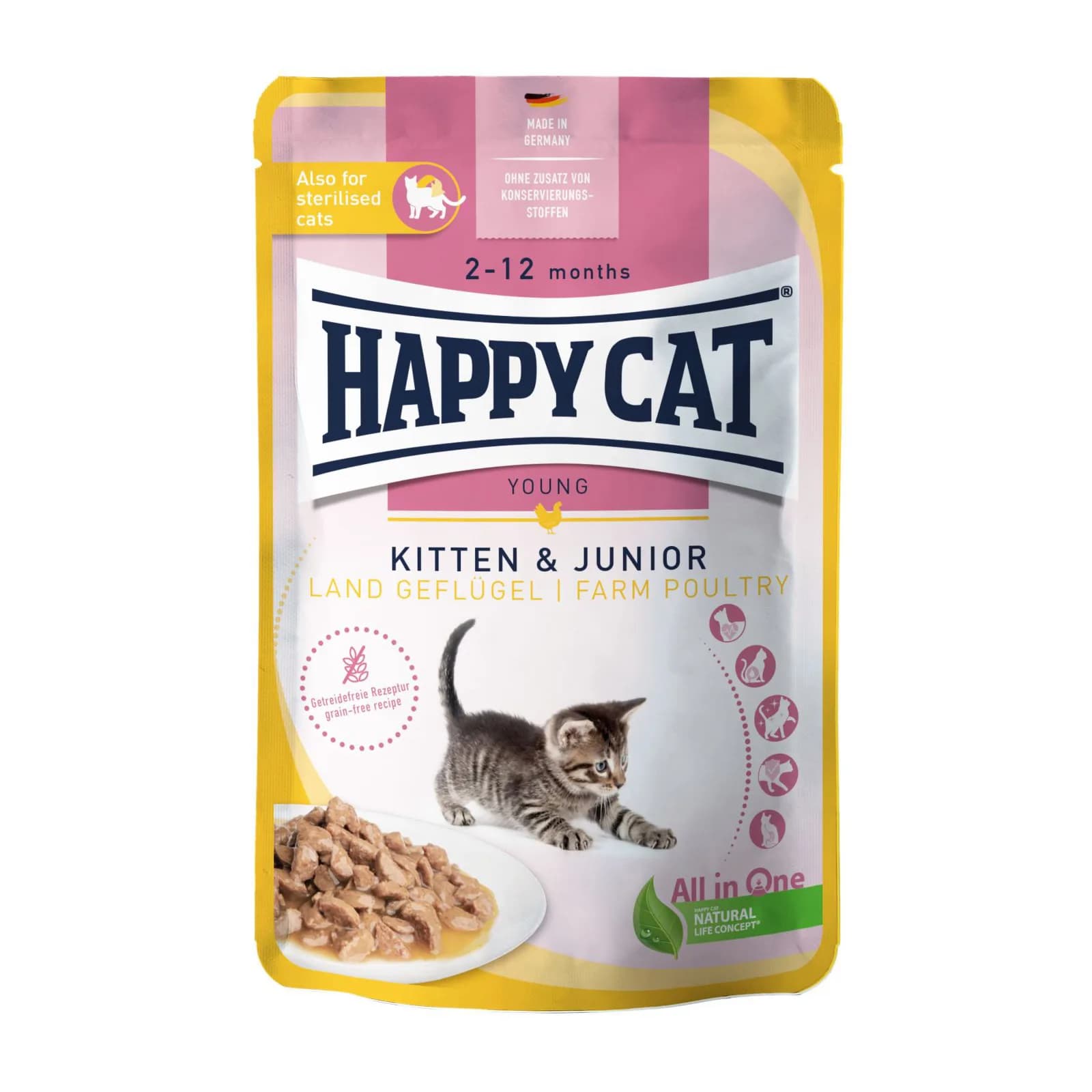 Happy Cat Young Meat in Sauce Kitten & Junior Land Geflugel, karma mokra, dla kociąt, drób, saszetka 85 g