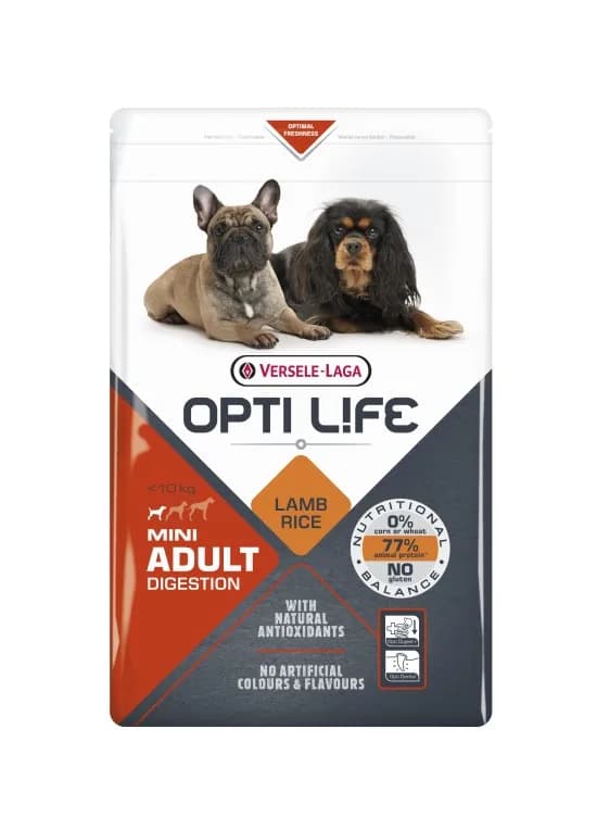 Versele-Laga Opti Life Adult Digestion Mini karma z jagnięciną dla dorosłych psów ras małych i miniaturowych z wrażliwym układem pokarmowym – 2,5 kg