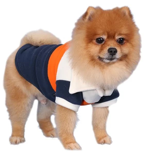 DoggyDolly Sweter z polaru dla małego psa w kremowo/pomarańczowo/niebieskie paski XS