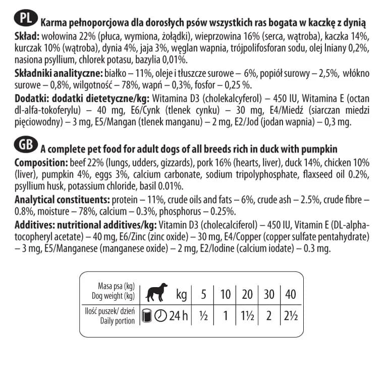 Dolina Noteci Premium bogata w kaczkę z dynią dla psa – 400 g