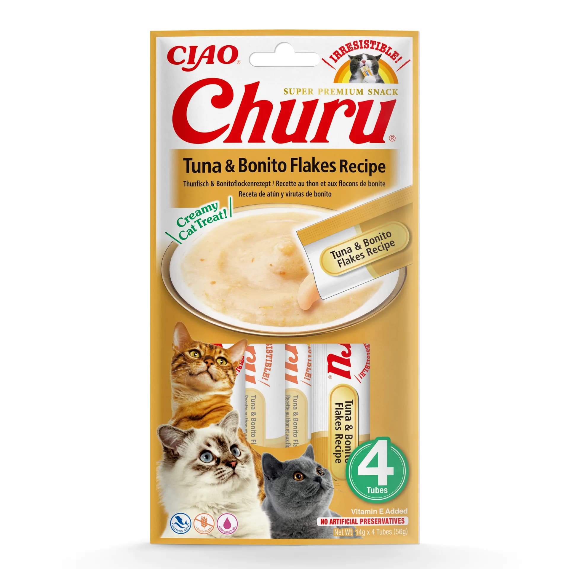 INABA Cat Churu Tuna & Bonito Flakes przysmak dla kotów 4 × 14 g 56 g
