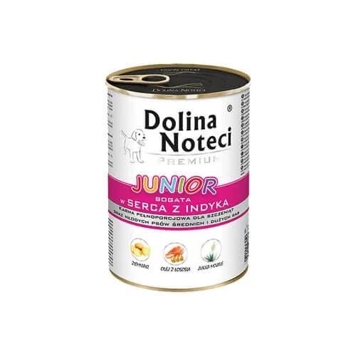 Dolina Noteci Premium Junior karma mokra dla szczeniąt bogata w serca z indyka 400 g