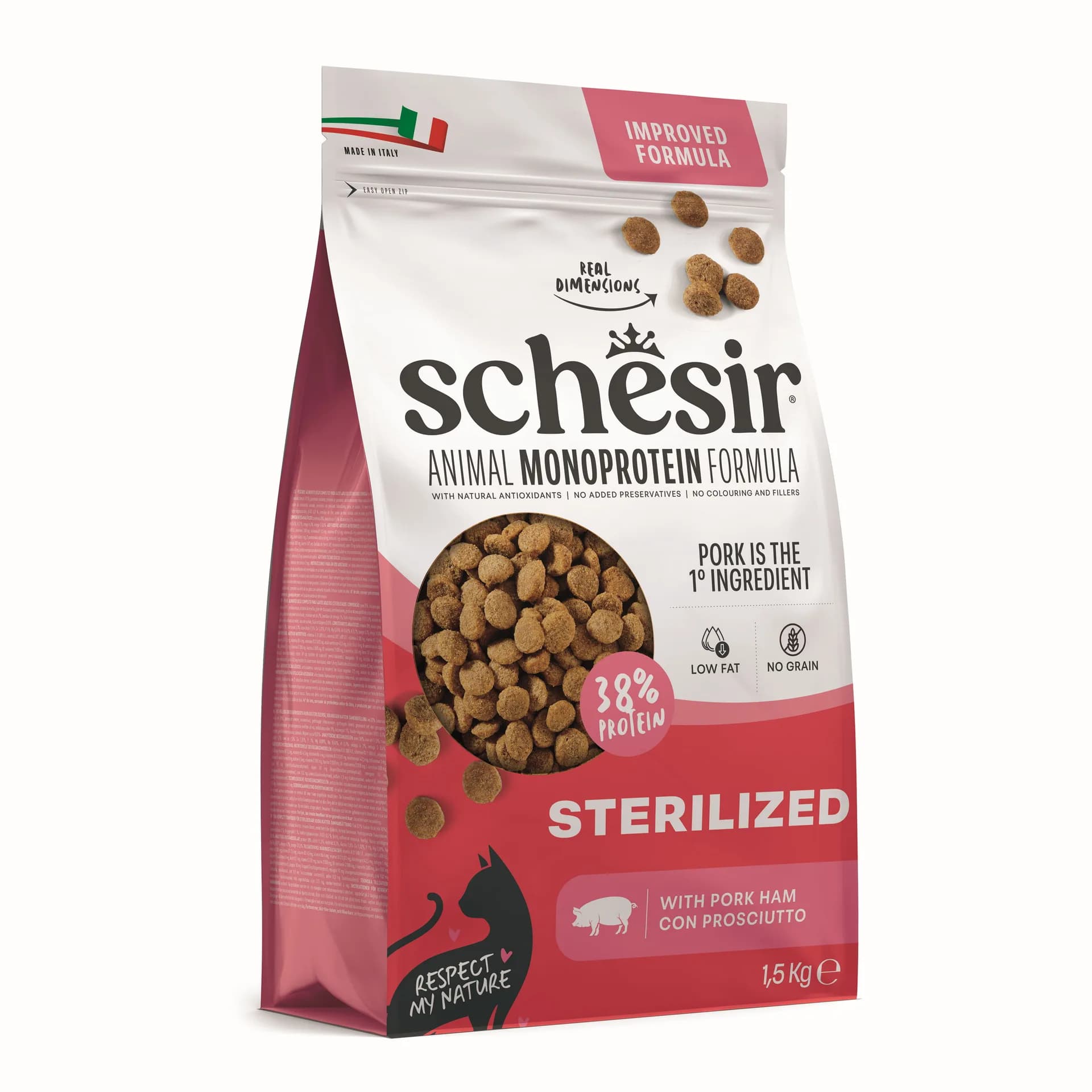 Schesir Animal Monoprotein Formula Sterilized karma sucha dla kota po sterylizacji szynka worek – 15 kg