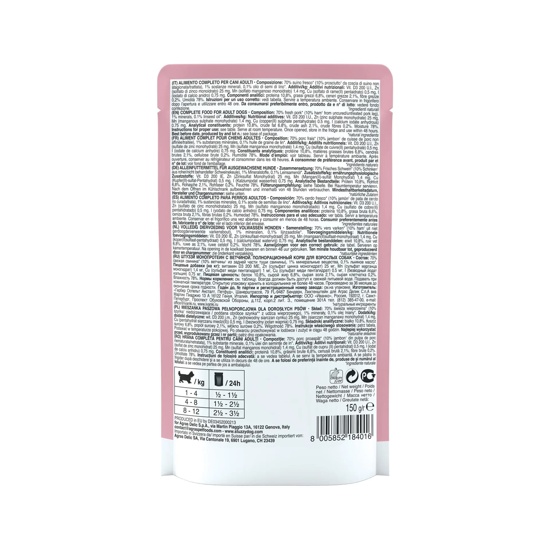 Stuzzy Monoprotein karma mokra dla dorosłych psów o smaku szynka pasztet 150 g