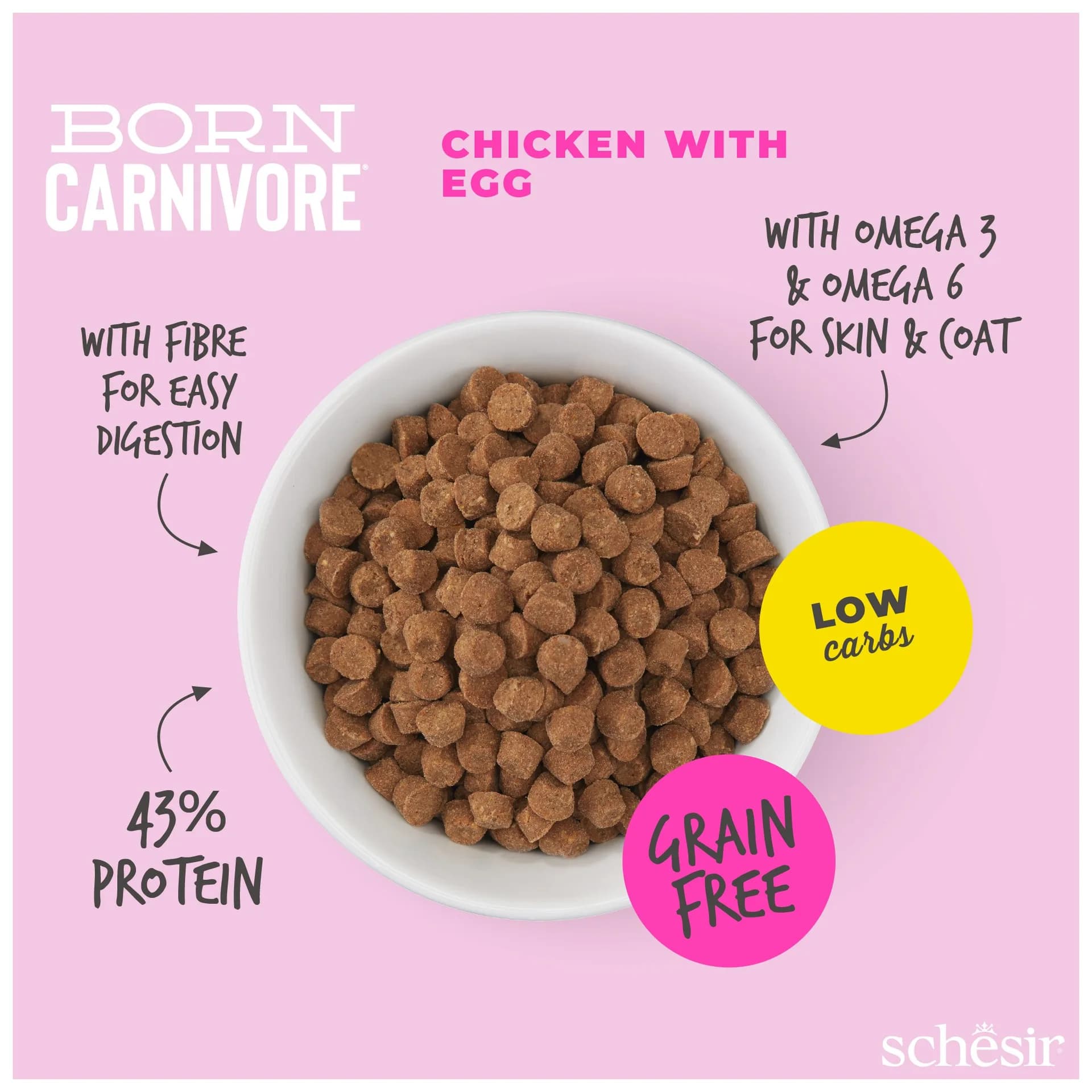 Schesir Born Carnivore karma sucha dla kociąt kurczak z jajkiem – 255 g