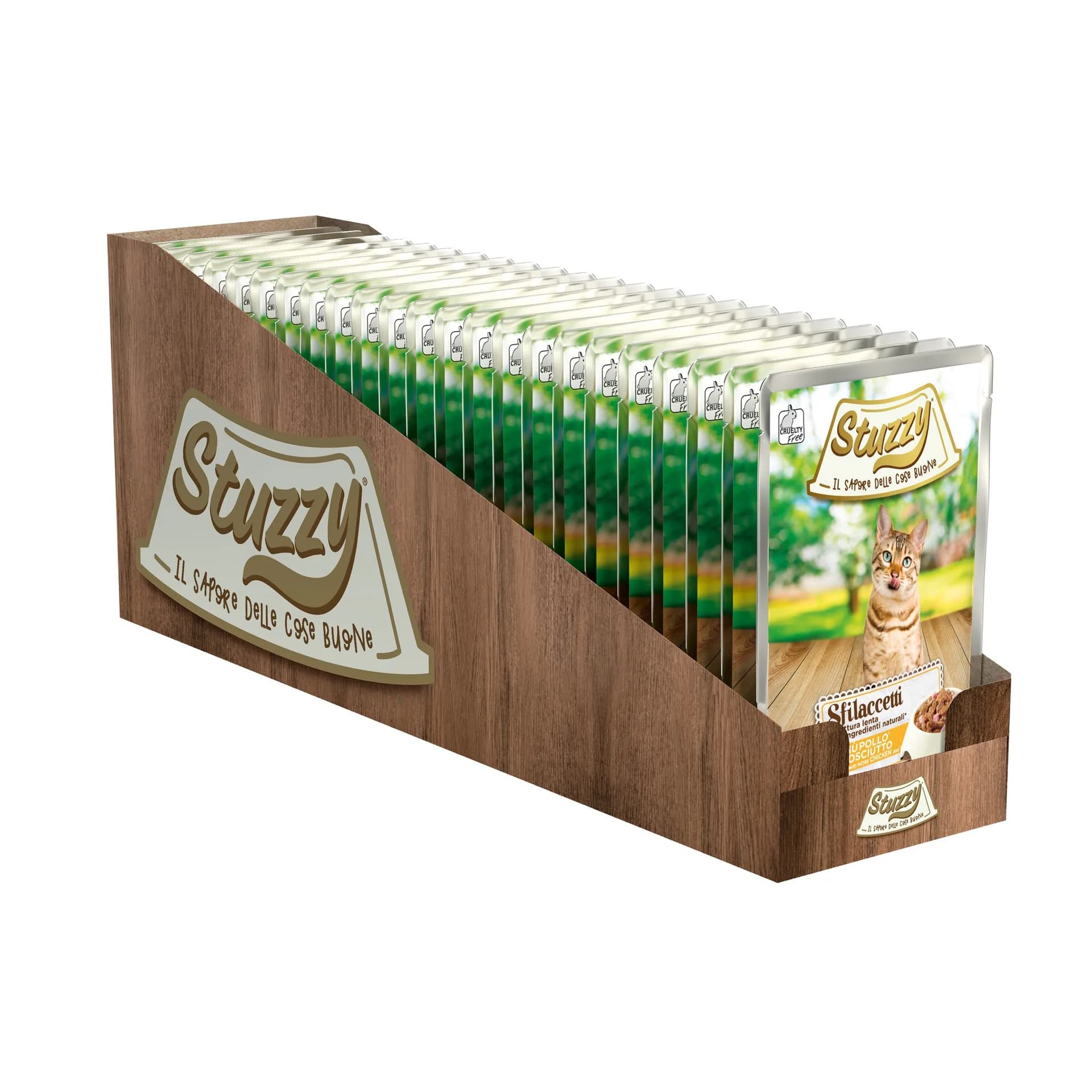 Stuzzy Sfilaccetti karma mokra dla dorosłych kotów kurczak z szynką 85 g