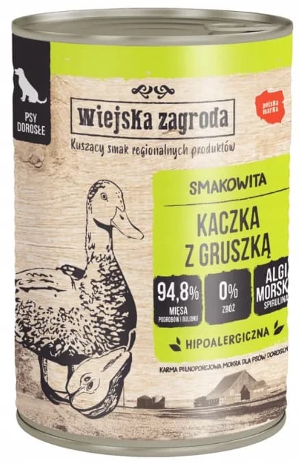 Wiejska Zagroda Kaczka z gruszką karma mokra dla psów dorosłych