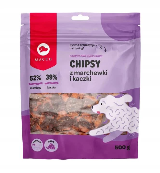 Maced Gryzak dla psa Smakołyki Bezzbożowy Chipsy z Marchewki i Kaczki 500 g
