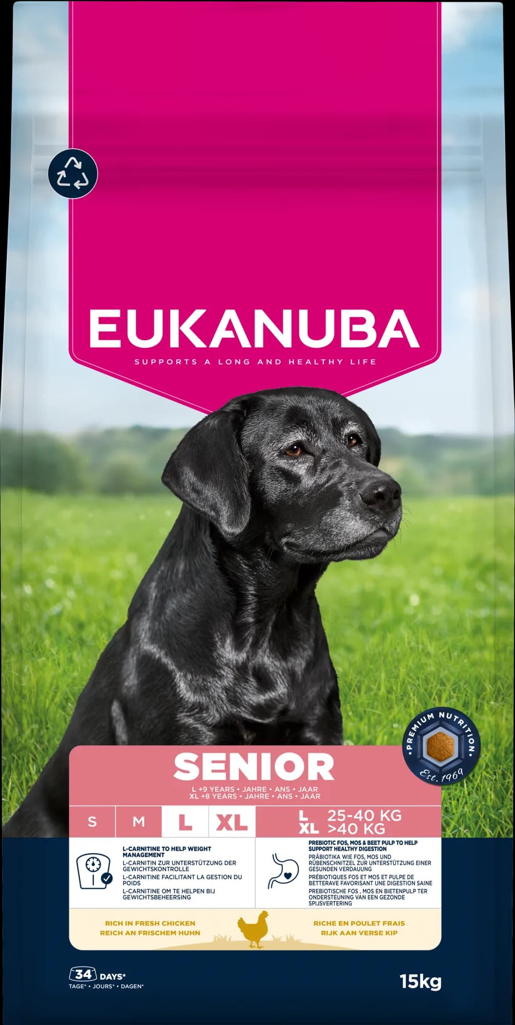 Eukanuba Life Care Senior Large Breed karma sucha ze świeżym kurczakiem dla starszych psów dużych i olbrzymich ras – 15 kg