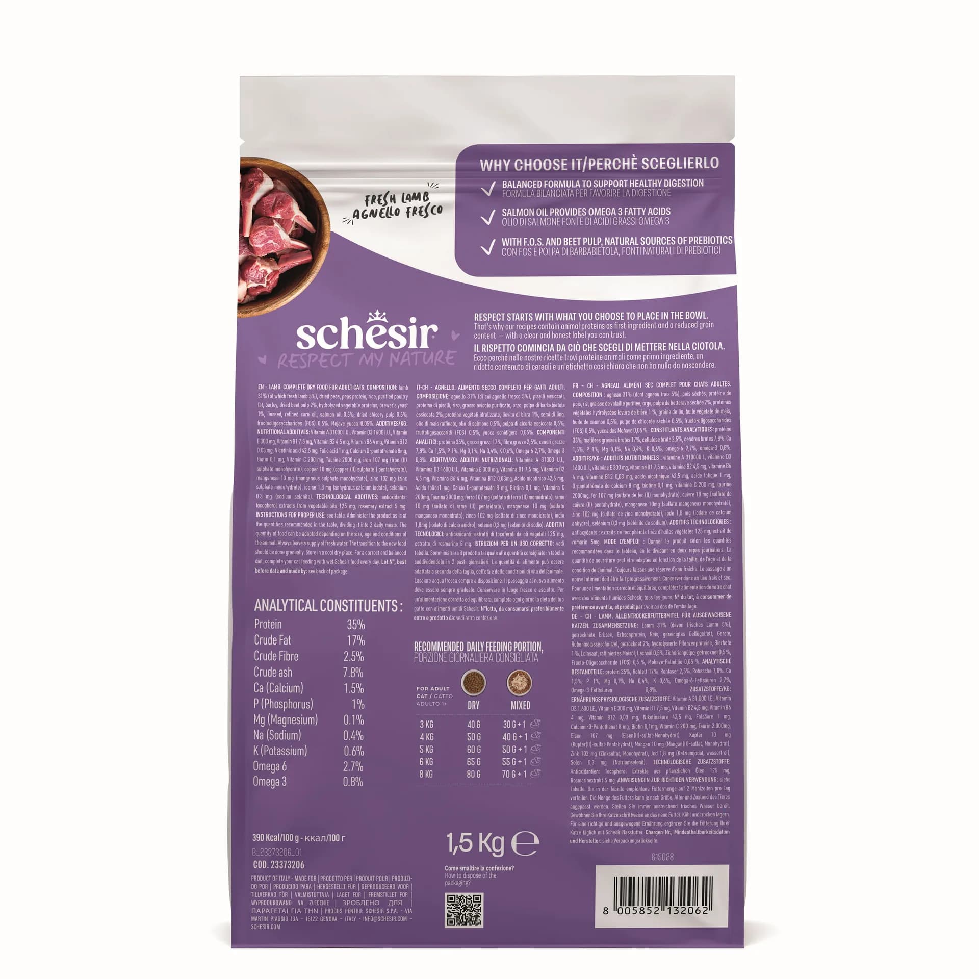 Schesir Animal Monoprotein Formula Sensitive karma sucha dla dorosłych kotów jagnięcina worek – 15 kg