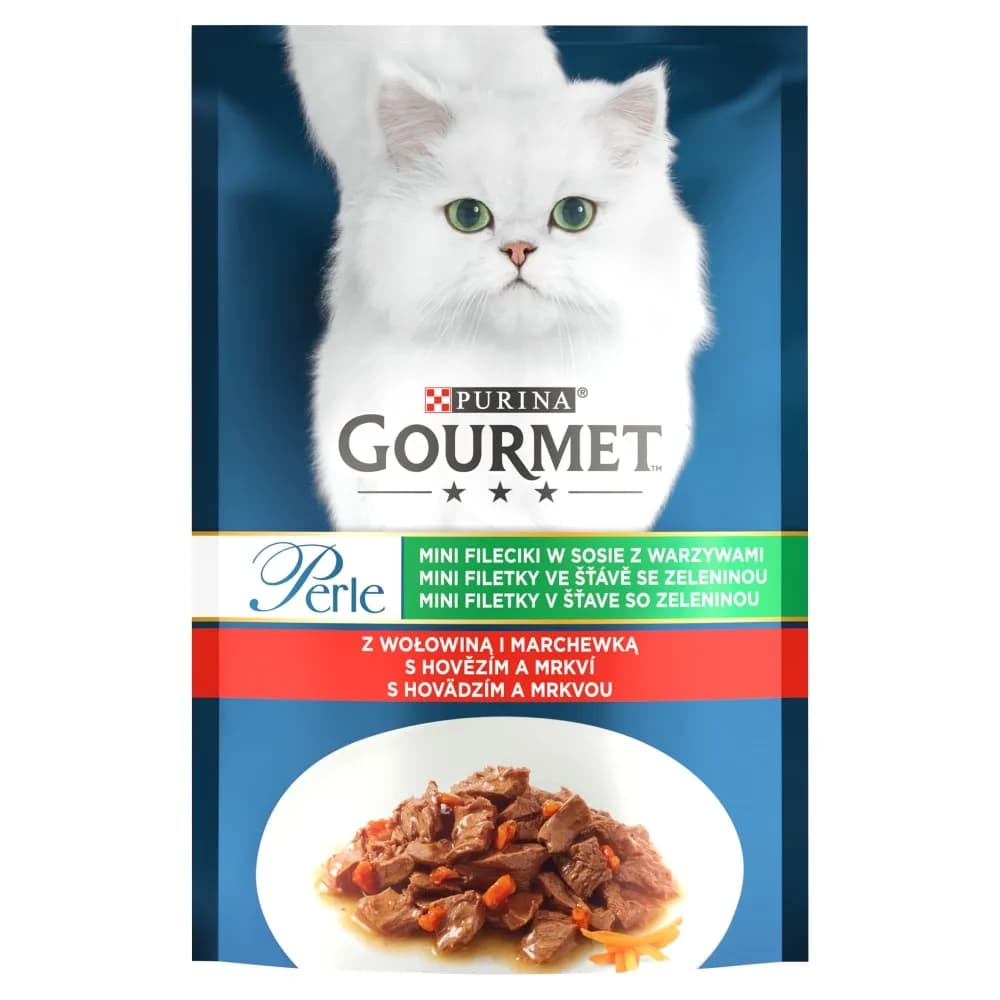 Gourmet Purina Perle mini fileciki w sosie z wołowiną i marchewką 85 g