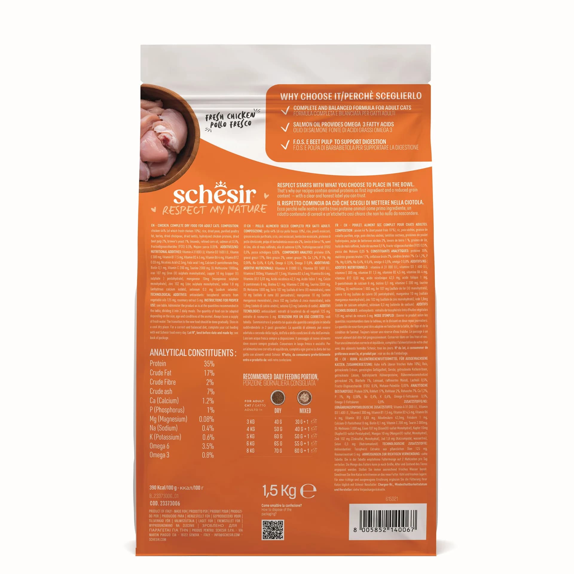 Schesir Animal Monoprotein Formula karma sucha dla dorosłego kota kurczak – 15 kg