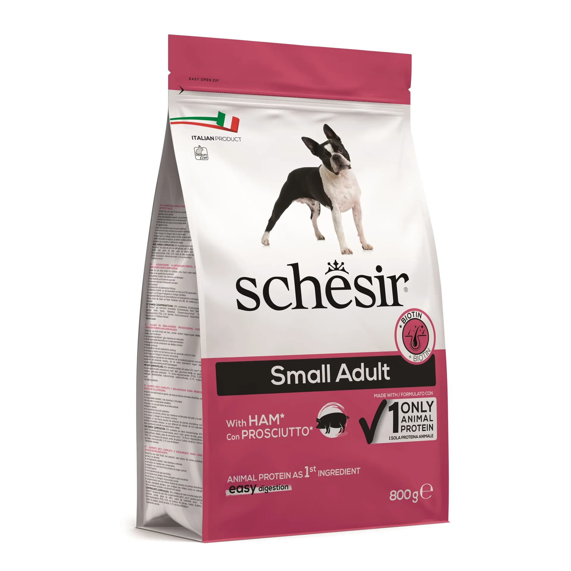 Schesir Original Small Adult With Ham karma sucha z wieprzowiną i szynką dla dorosłych psów małych ras – 0,8 kg