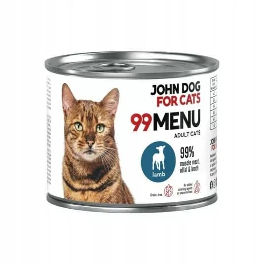 John Dog 99 Menu karma mokra z kurczakiem i jagnięciną dla dorosłych kotów 200 g