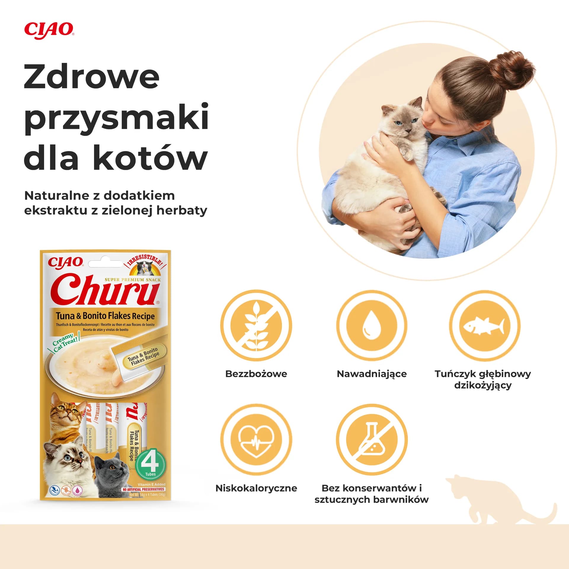 INABA Cat Churu Tuna & Bonito Flakes przysmak dla kotów 4 × 14 g 56 g