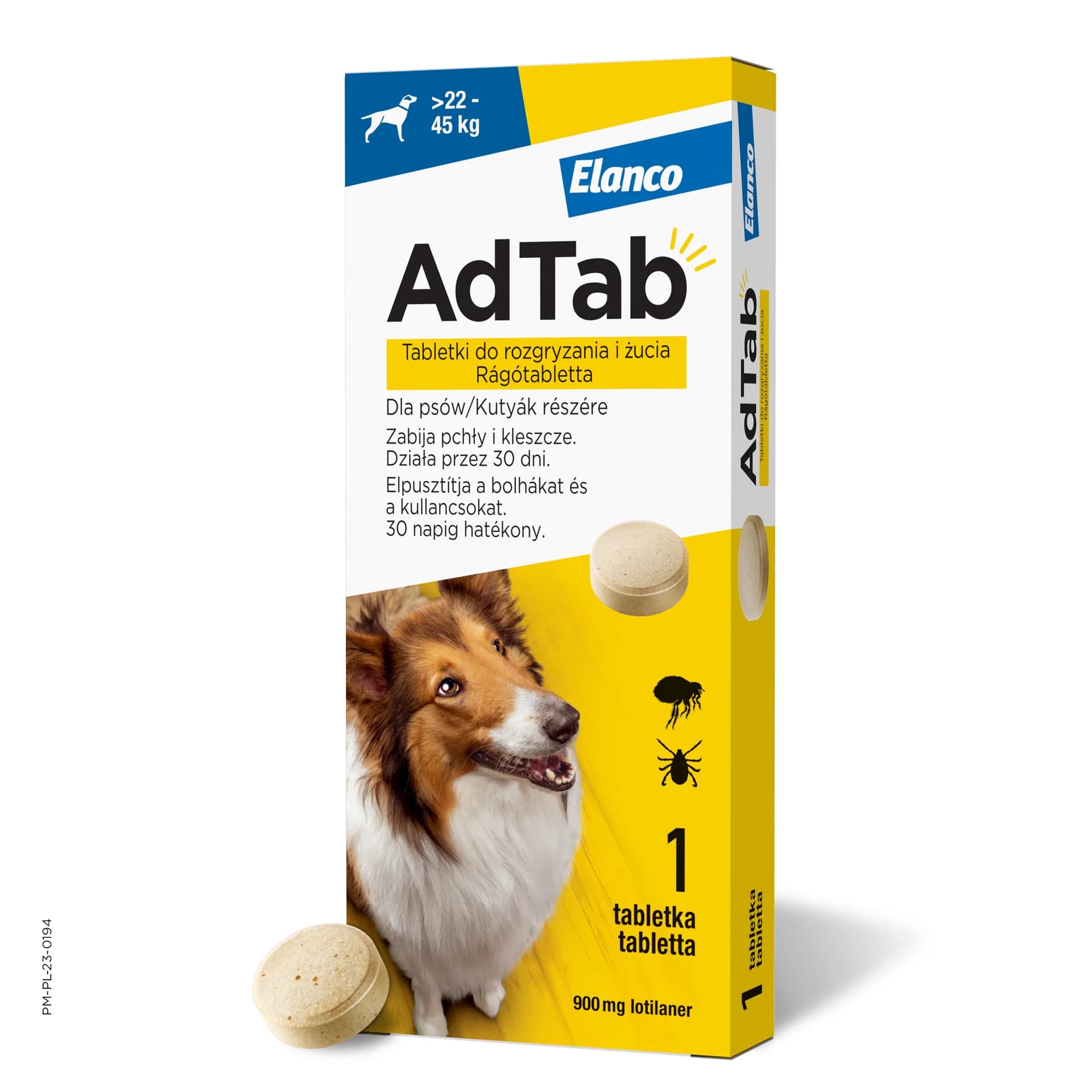 Elanco AdTab tabletki do rozgryzania i żucia dla psów 450 mg dla psów – dla psów 22-45 kg