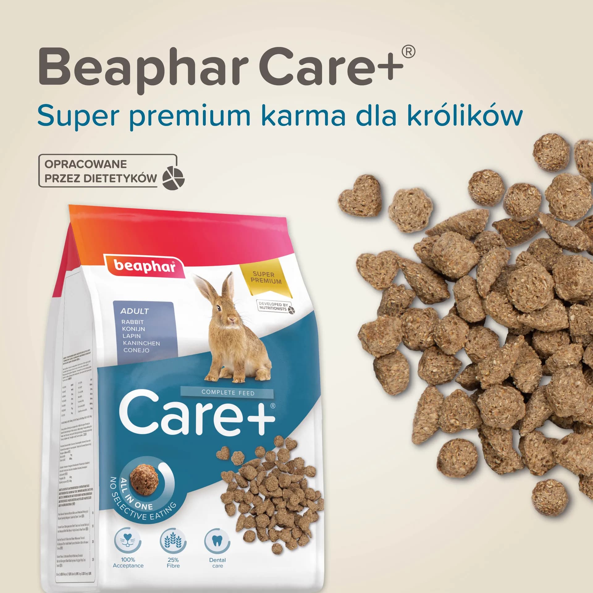 Beaphar Care+ Rabbit Adult pełnoporcjowa karma dla królika – 700 g