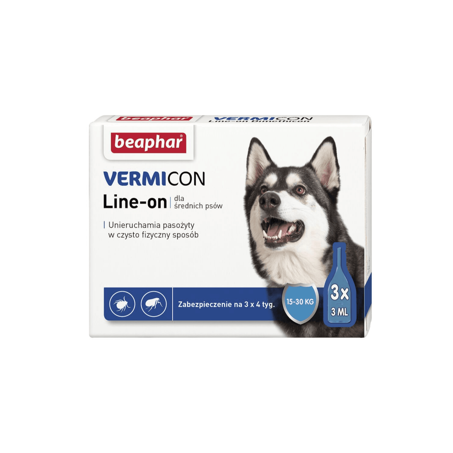 Beaphar Vermicon Line-On krople na pchły i kleszcze dla psa 3 pipety