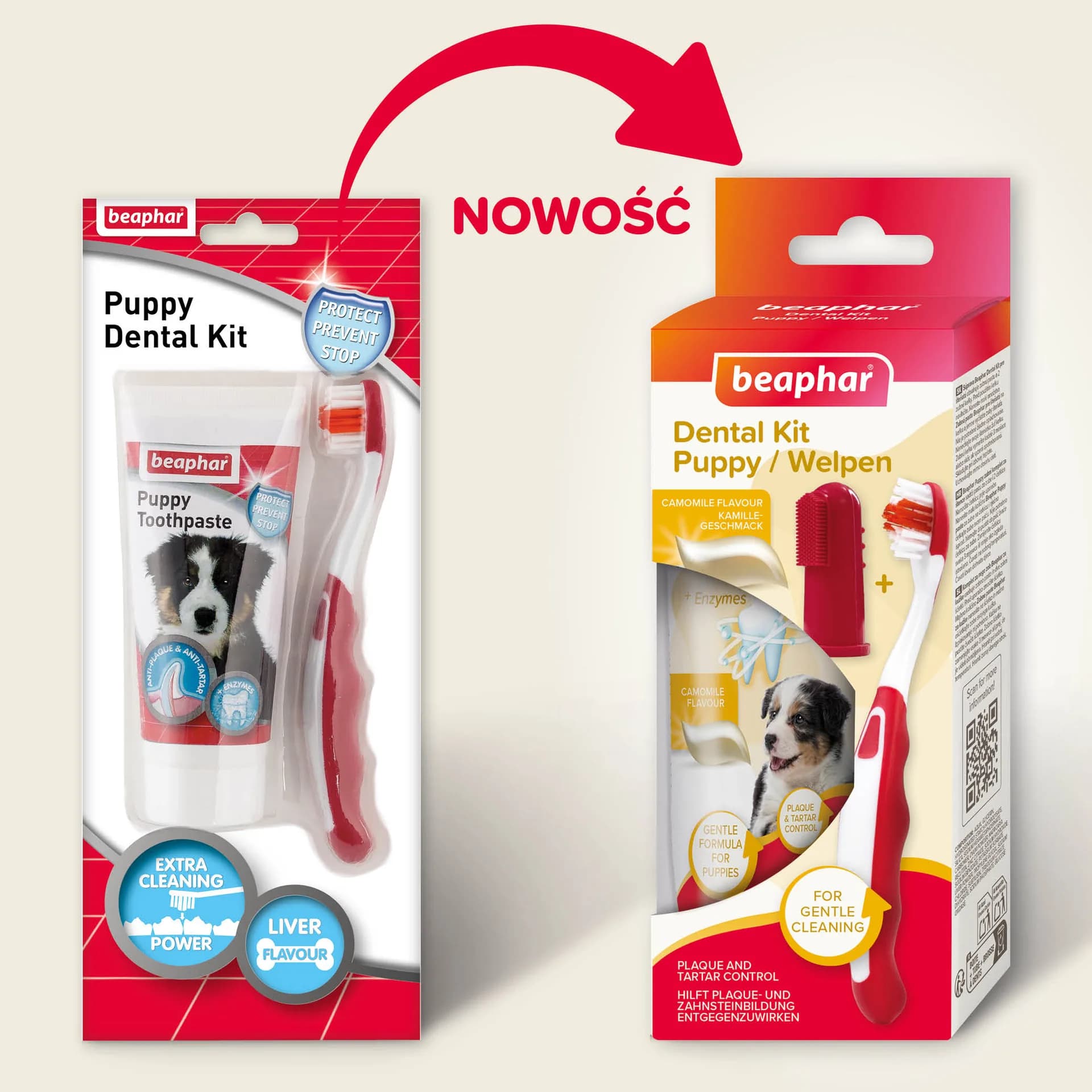 Beaphar Puppy Dental Kit zestaw szczoteczki dla szczeniąt i naparstkowa + pasta do zębów