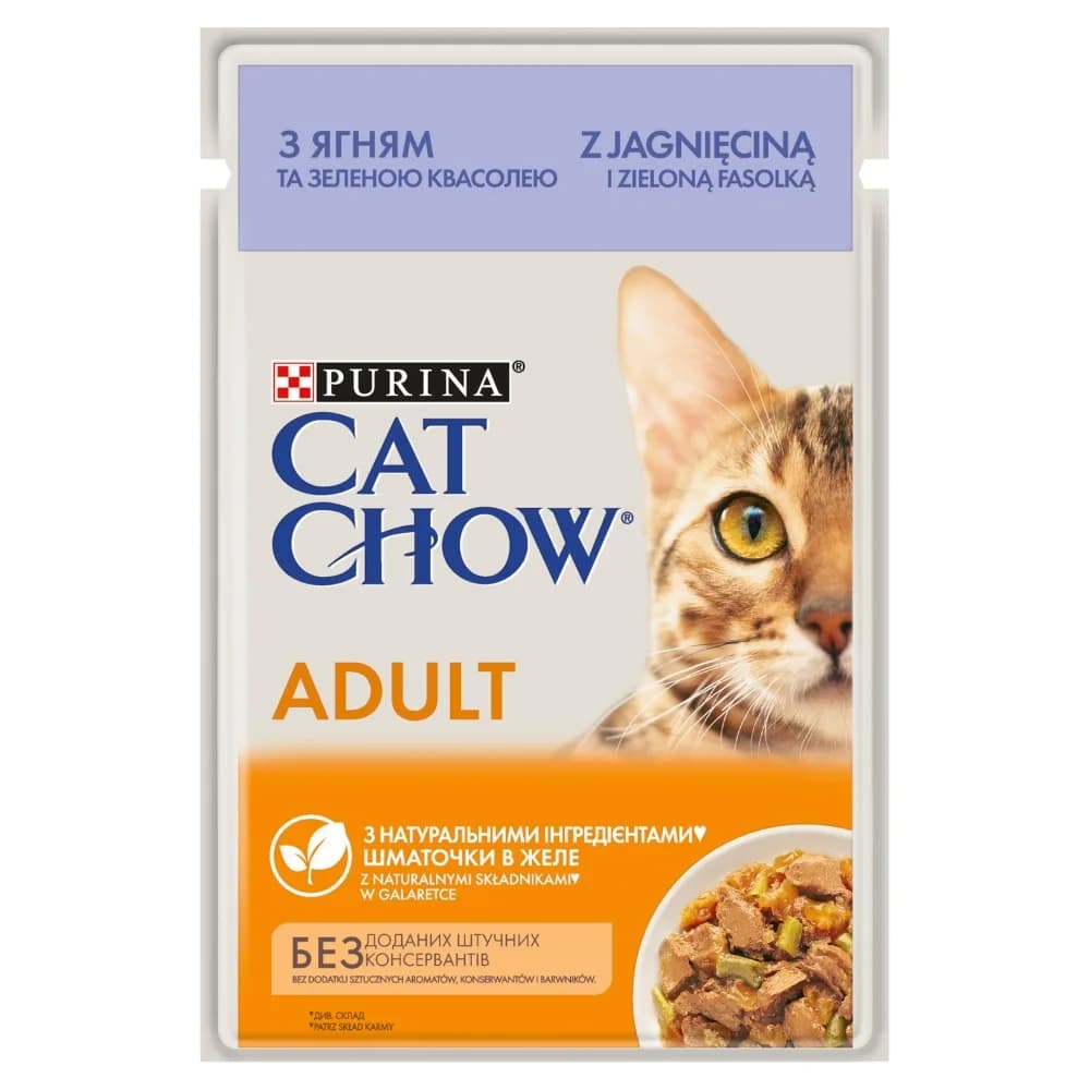 Cat Chow Purina Adult karma mokra z jagnięciną i zieloną fasolką w sosie dla dorosłych kotów – 85 g