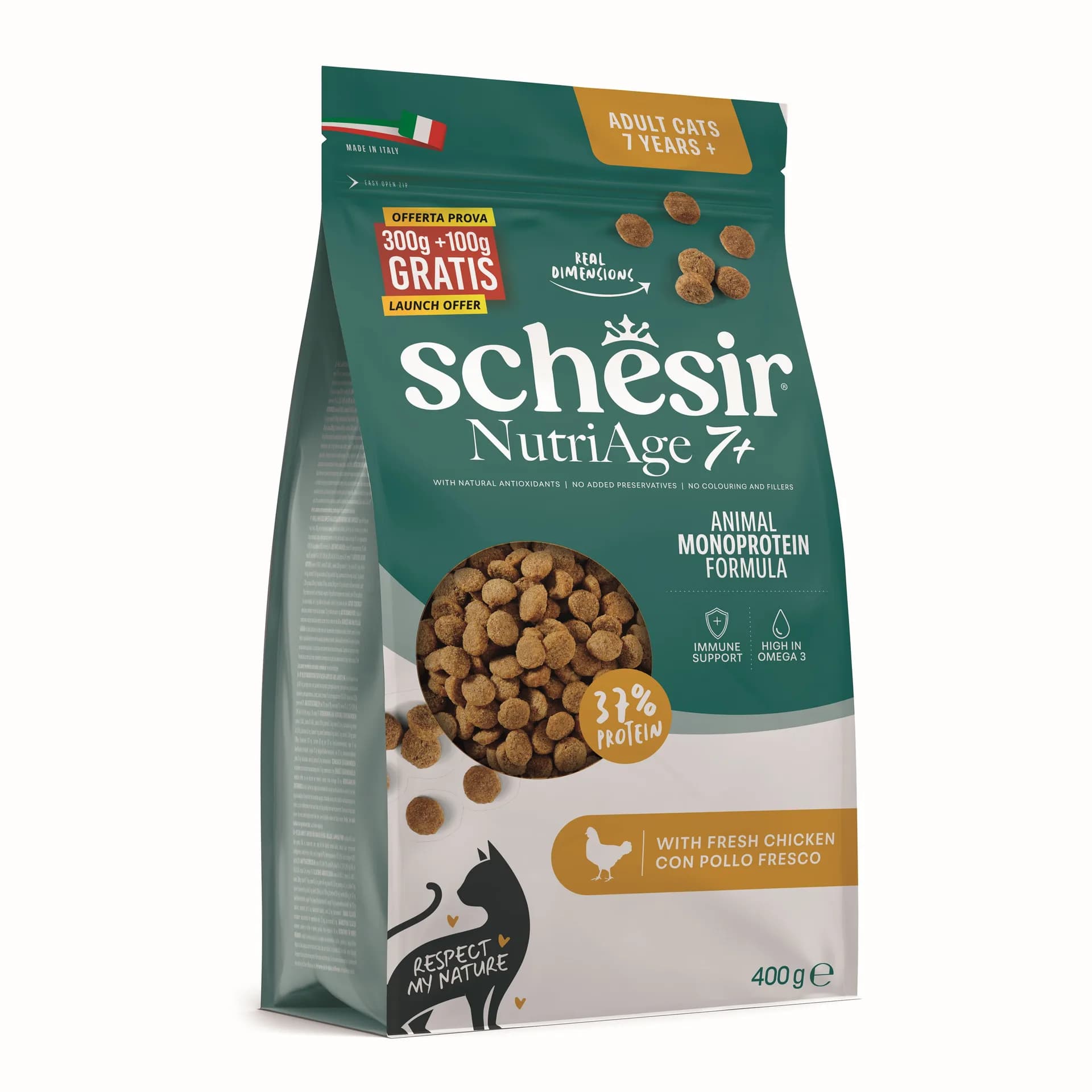 Schesir Animal Monoprotein Formula Nutriage 7+ karma sucha dla kotów pow. 7 roku życia kurczak