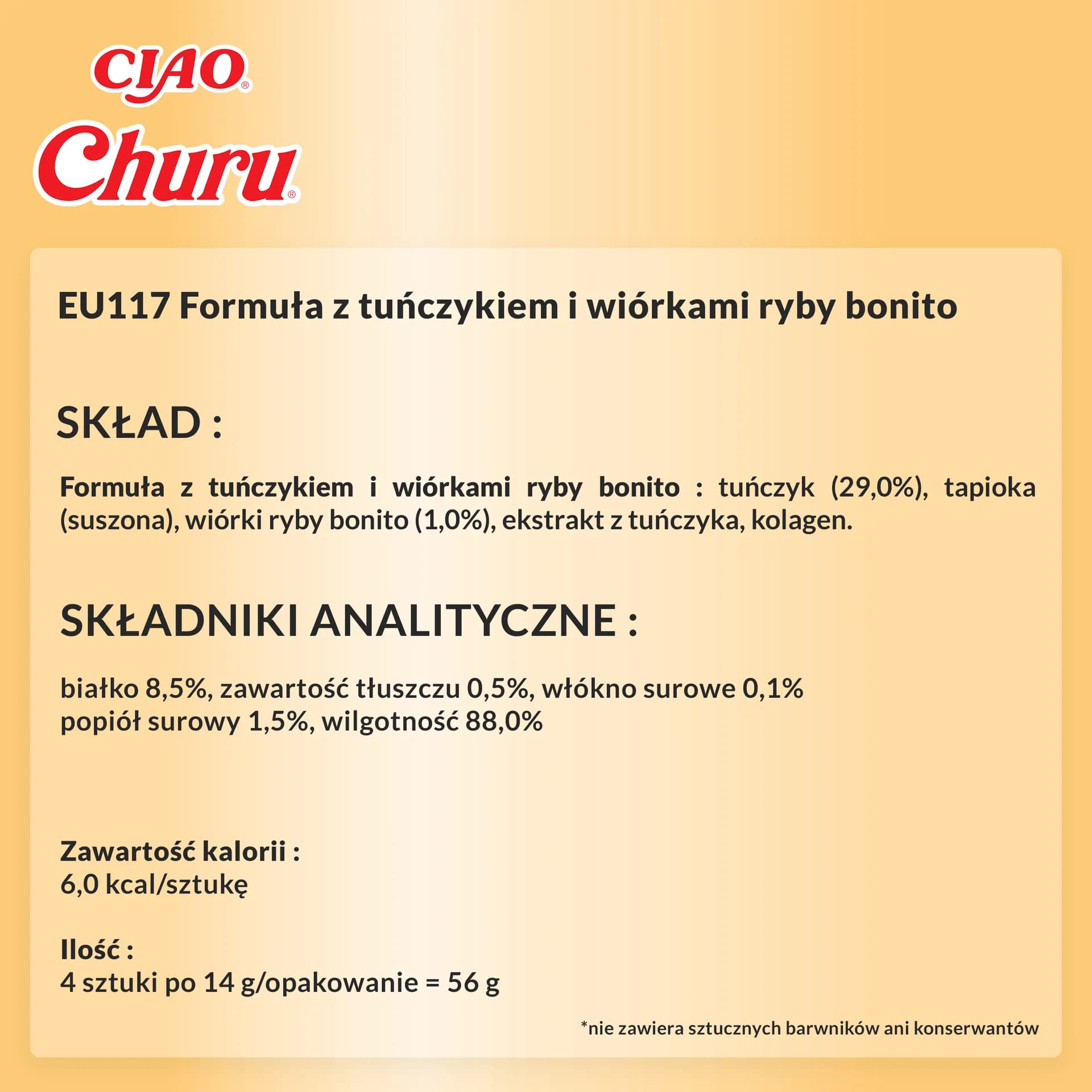 INABA Cat Churu Tuna & Bonito Flakes przysmak dla kotów 4 × 14 g 56 g